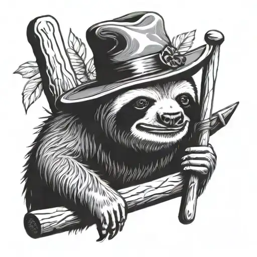 sloth with hammer and carpenters hat tattoo design idea