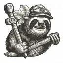 sloth with hammer and carpenters hat tattoo design idea