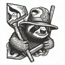 sloth with hammer and carpenters hat tattoo design idea