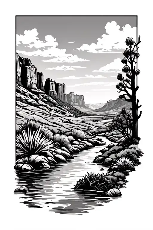 Colorado river running down to Arizona desert landscape tattoo design idea