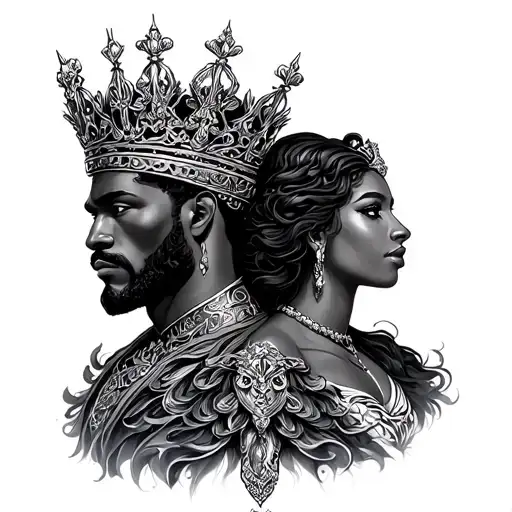 black male king Aquarius and black female queen Leo tattoo design idea