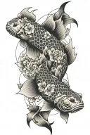 koi fish with flowers tattoo design idea