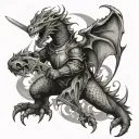 knight with sword fighting dragon breathing fire tattoo design idea