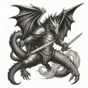 knight with sword fighting dragon breathing fire tattoo design idea
