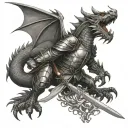 knight with sword fighting dragon breathing fire tattoo design idea