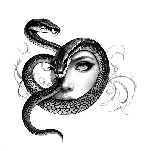 woman face and snake tattoo design idea