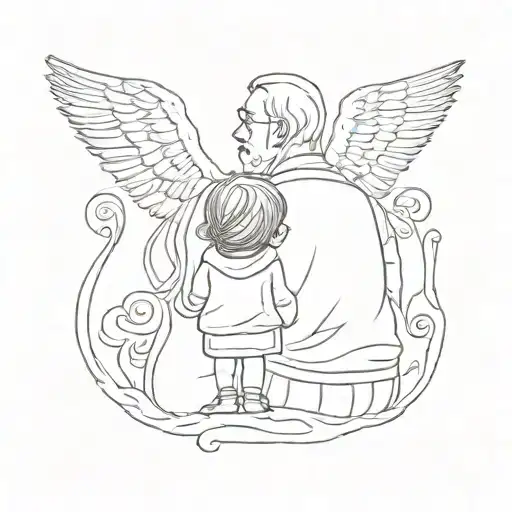 silhouette of a deceased grandfather and his granddaughter from behind simple with little detail tattoo design idea