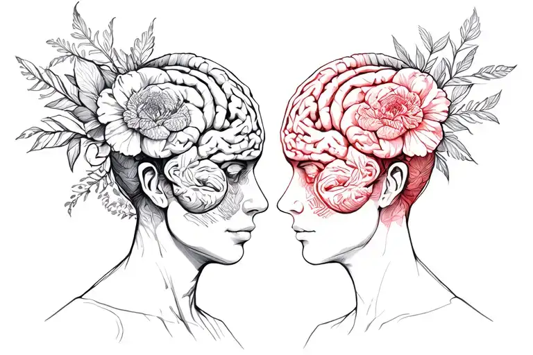 cerebro y corazon balance palabra y flores ao redor tattoo design idea