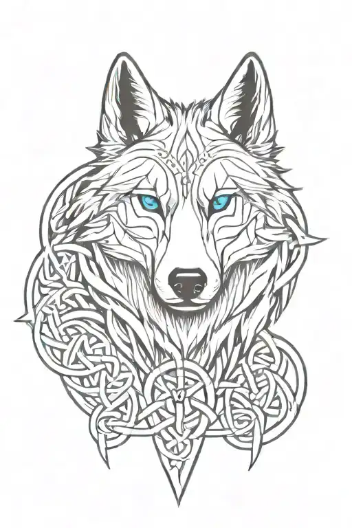 Wolf With Blue Eyes On Armor Featuring Celtic Trinity Knot  tattoo design idea