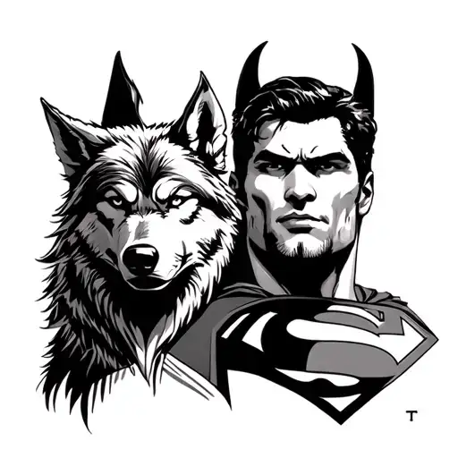 wolf and superman tattoo design idea