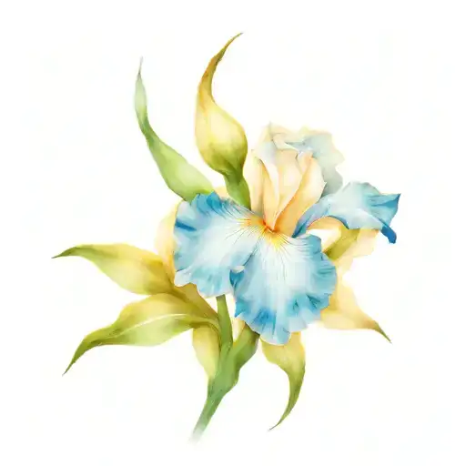 a rose  petals like blue iris with strm and moon tattoo design idea