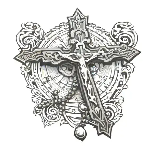 rosary cross faith  tattoo design idea