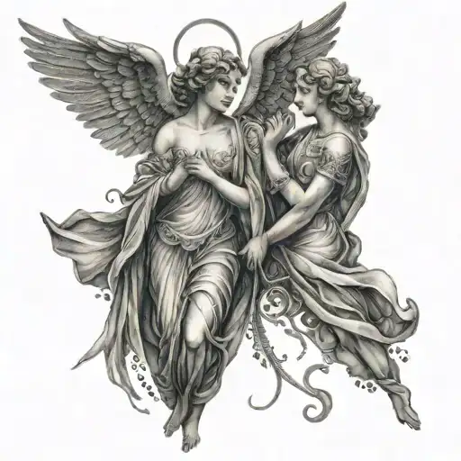 angels guiding gemini tattoo design idea