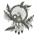 A Native American dreamcatcher intertwined with musical instruments, symbolizing the harmony of music and culture tattoo design idea