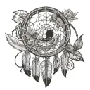 A Native American dreamcatcher intertwined with musical instruments, symbolizing the harmony of music and culture tattoo design idea