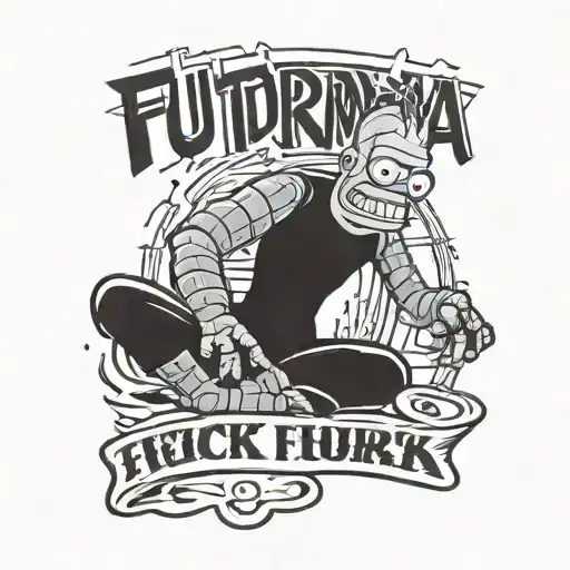 Futurama Bender Fry's tat that's says Fuck Your tattoo design idea