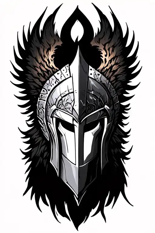 Phoenix Rising + spartan helmet in a circle less detailed tattoo design idea