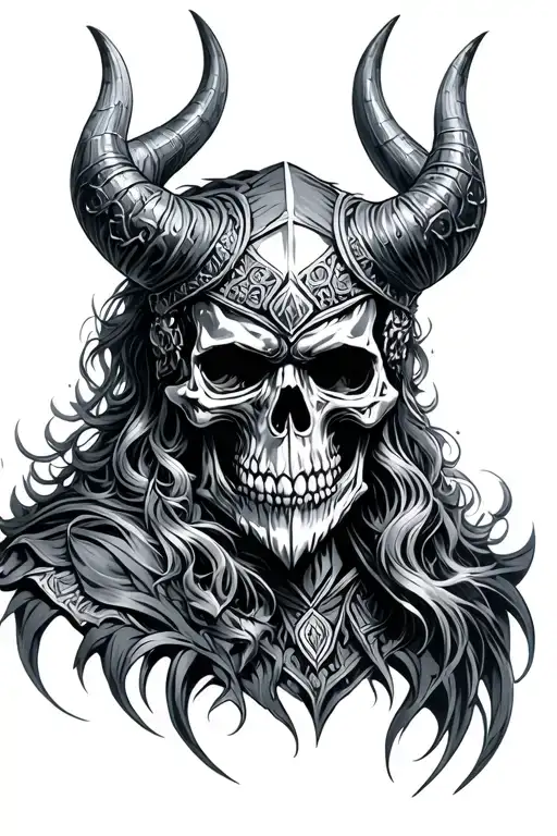 lich king skull with horns tattoo design idea