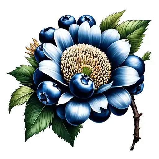 blueberries and Chrisanthyam flower blooming tattoo design idea