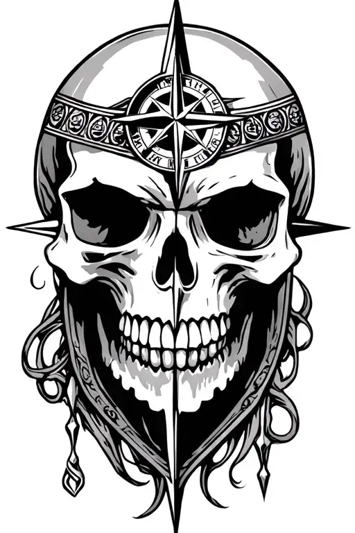 Norwegian viking compass skull tattoo design idea