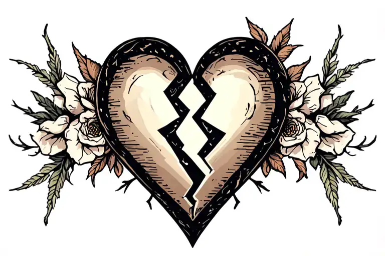 broken heart with flatline tattoo design idea