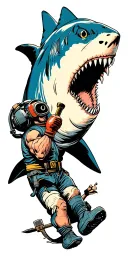 deep sea diver boxer throwing a punch at a hammer head shark tattoo design idea