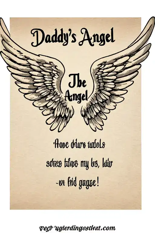 "Daddy’s Angel" "Daddy’s Angel" "Daddy’s Angel" wings spread tattoo design idea