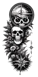 nature, sunset, compass, skull tattoo design idea