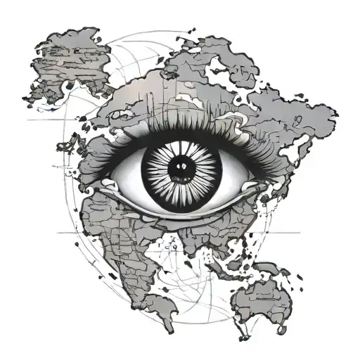 geographic map with an eye tattoo design idea