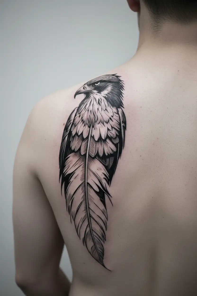 hawk feather tattoo design idea