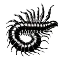 Minimalism, maybe a bit Japanese, centipede, no shadows, sharp contours (straight or slightly curved) tattoo design idea
