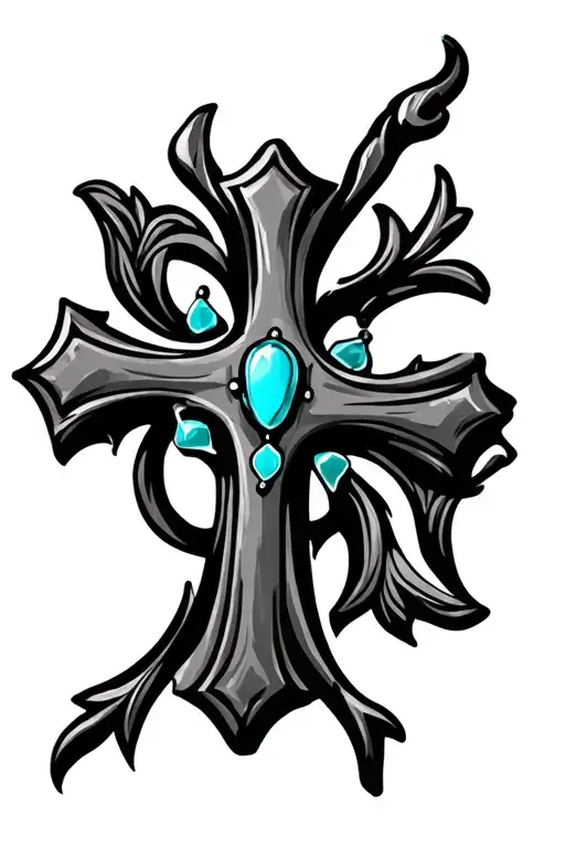 western cross wall decor with turqouise pendants tattoo design idea