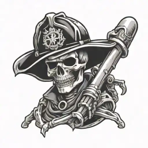 skeleton dressed as a firefighter emblem tattoo design idea