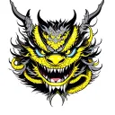 tattoo on the whole back of the yakuza mask Hannya Demon Dragon snake mak color yellow black black tattoo design idea
