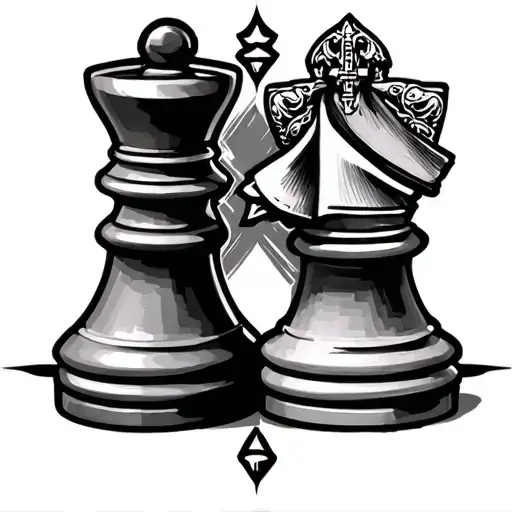 make a pawn chess piece and a bishop chess piece playing chess tattoo design idea