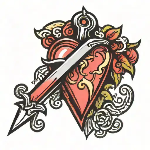 old school heart dagger piercing tattoo design idea