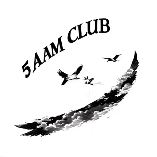 "5AM CLUB" SUN BIRDS AND CLOUDS tattoo design idea