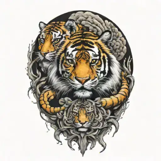 tiger and buddha morphing tattoo design idea
