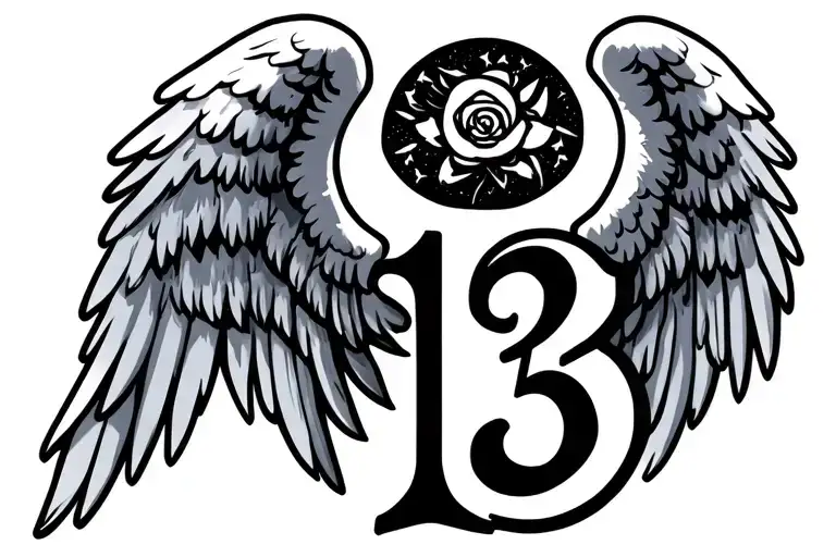 angel wings and number 13 incorporated tattoo design idea