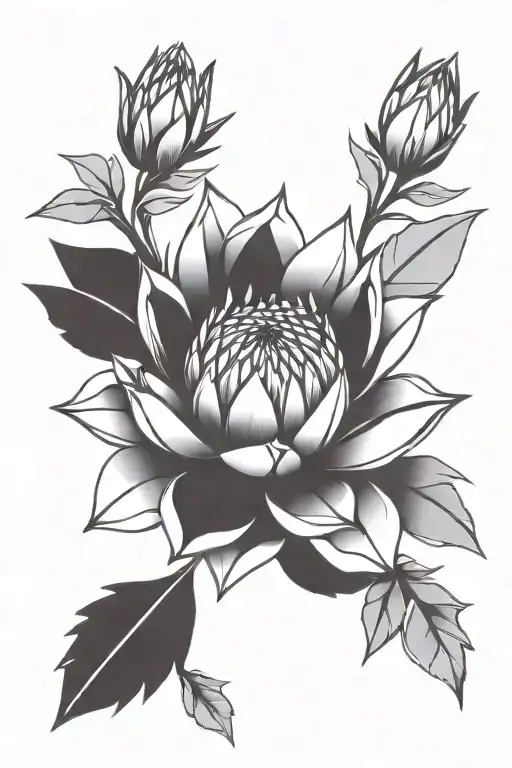 king protea flower tattoo design idea