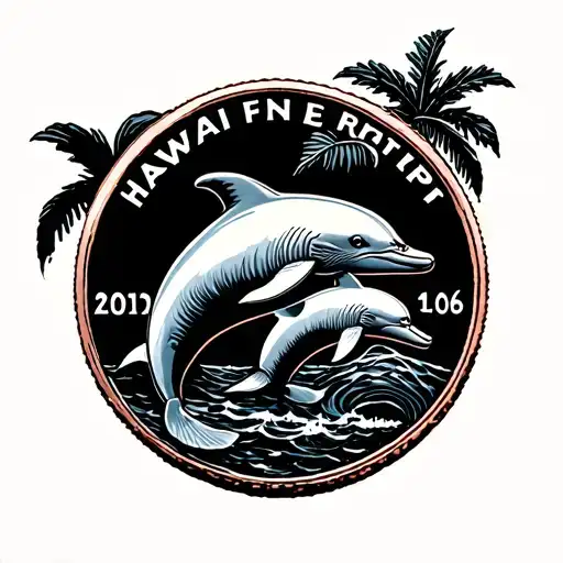 hawaii pressed penny with dolphin tattoo design idea