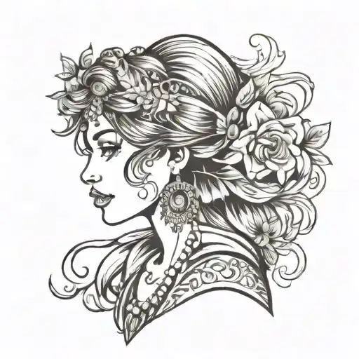 gypsy girl side profile tattoo design idea