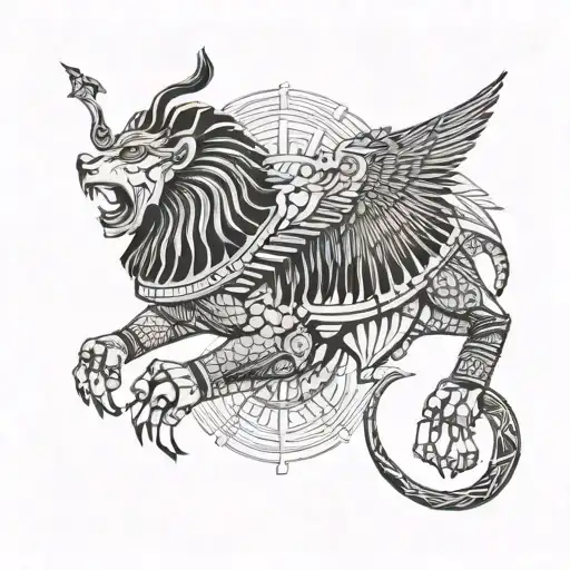 Egyptian god Chesnou, a man with a lion's head who fights with the god Horus, a man with an eagle's head, they fight with their tattoo design idea