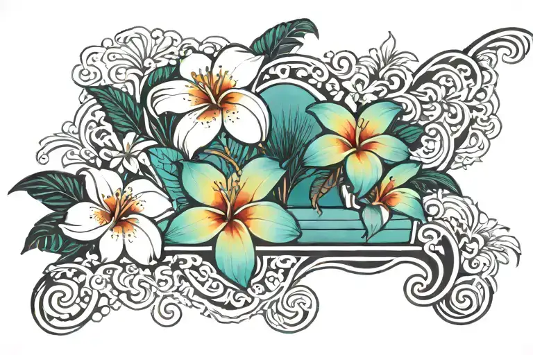 Chair cushions sewing hawaiian ocean wave palm tree plumeria tattoo design idea