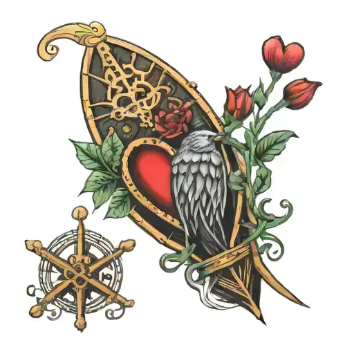 Lorraine cross + Vendée heart + Lorraine thistle + boat ink tattoo design idea