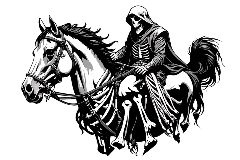 apocalypse, grim reaper on horse skeleton, suburban neighborhood tattoo design idea