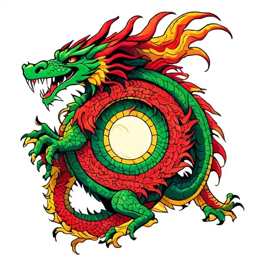 A circular and unstructured design inspired by mythical dragons. KAIDO, RAYGUAZA AND QUETZALCOATL tattoo design idea