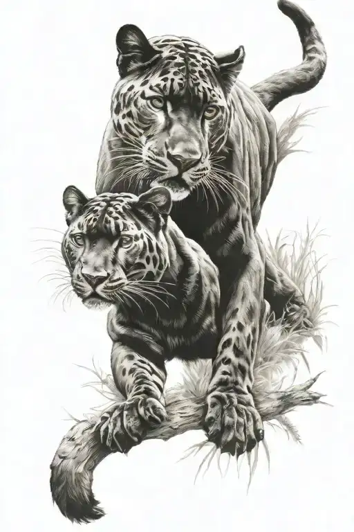 panther with cub tattoo design idea
