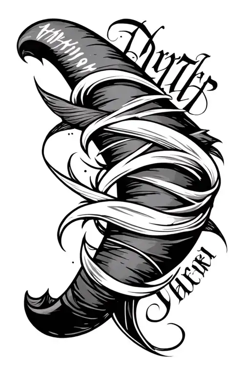 Boomerang with script from mid outer forearm to mid outer bicep tattoo design idea