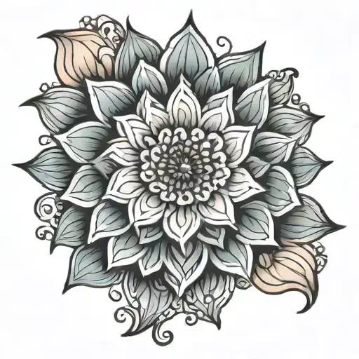 mandala design incorporating dahlia flower tattoo design idea